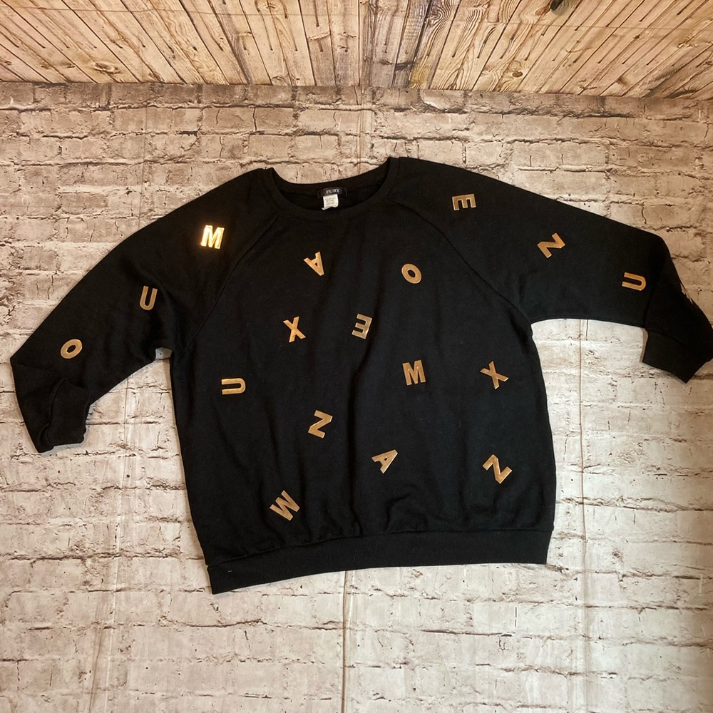 NWOT rare vintage Fury Black Oversize sweater weight brass alphabet details